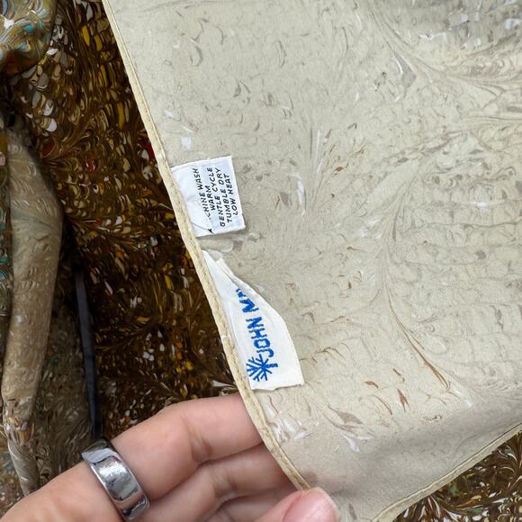 Vintage John Meyer Button Down Blouse Brown Paint Swirl Size S 70s Disco Scarf - Picture 5 of 6